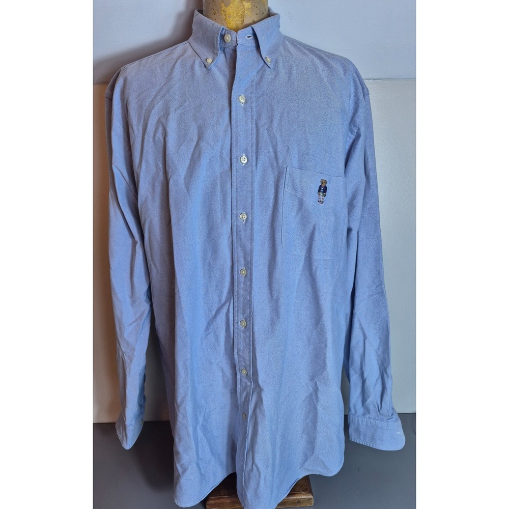 Polo Bear Ralph Lauren Mens Oxford Cotton Dress Shirt XLT Blue
